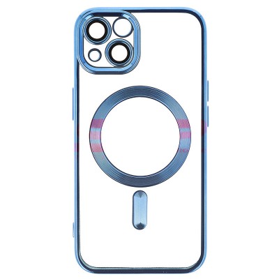 Husa iPhone 14, MagSafe Electro, Spate Transparent, Rama Albastra